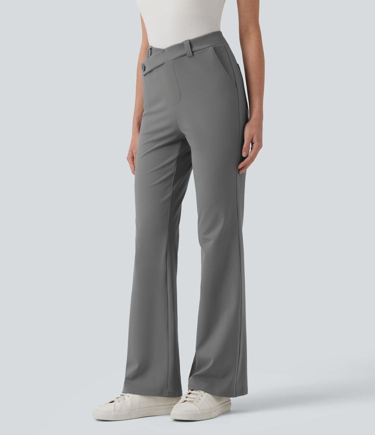 Halara Flex™ asymmetriske, højtaljede arbejdsflarebukser med lommer