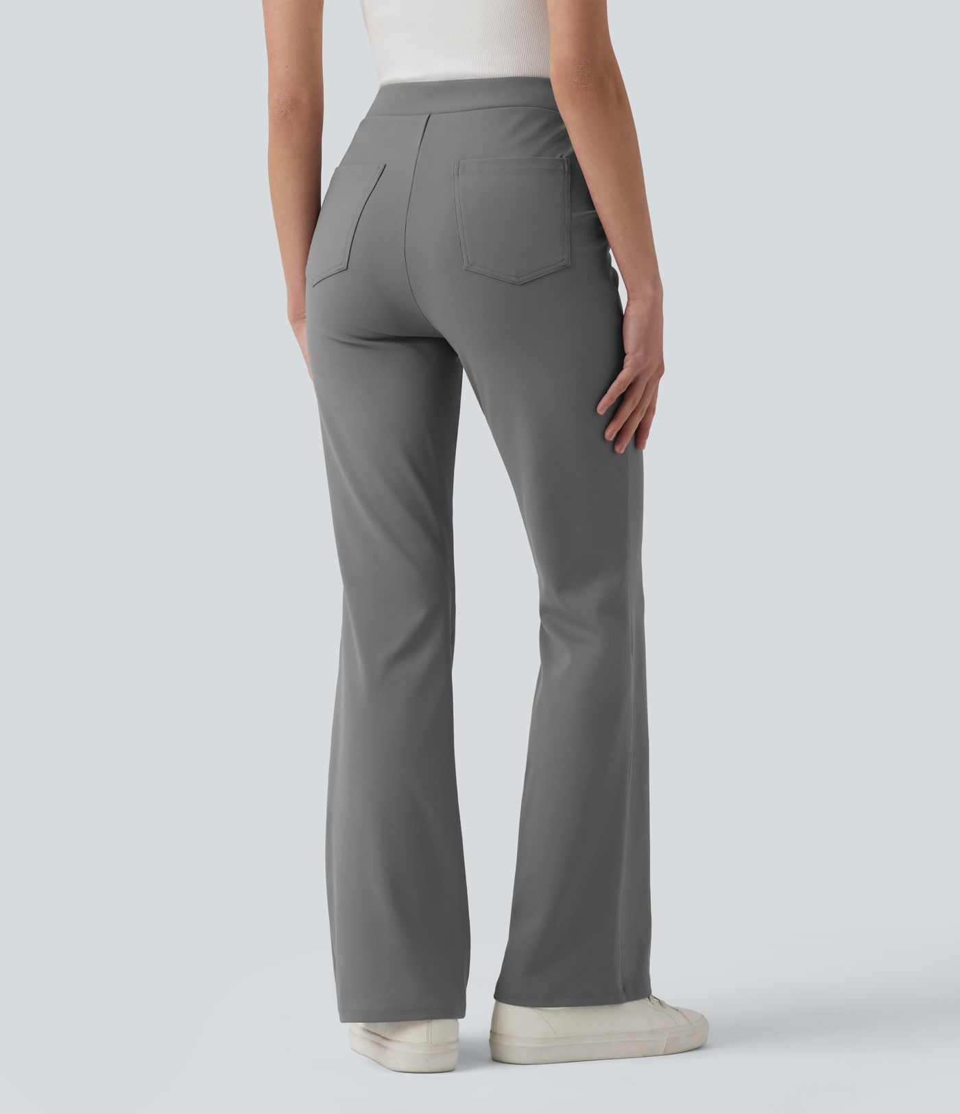 Halara Flex™ asymmetriske, højtaljede arbejdsflarebukser med lommer