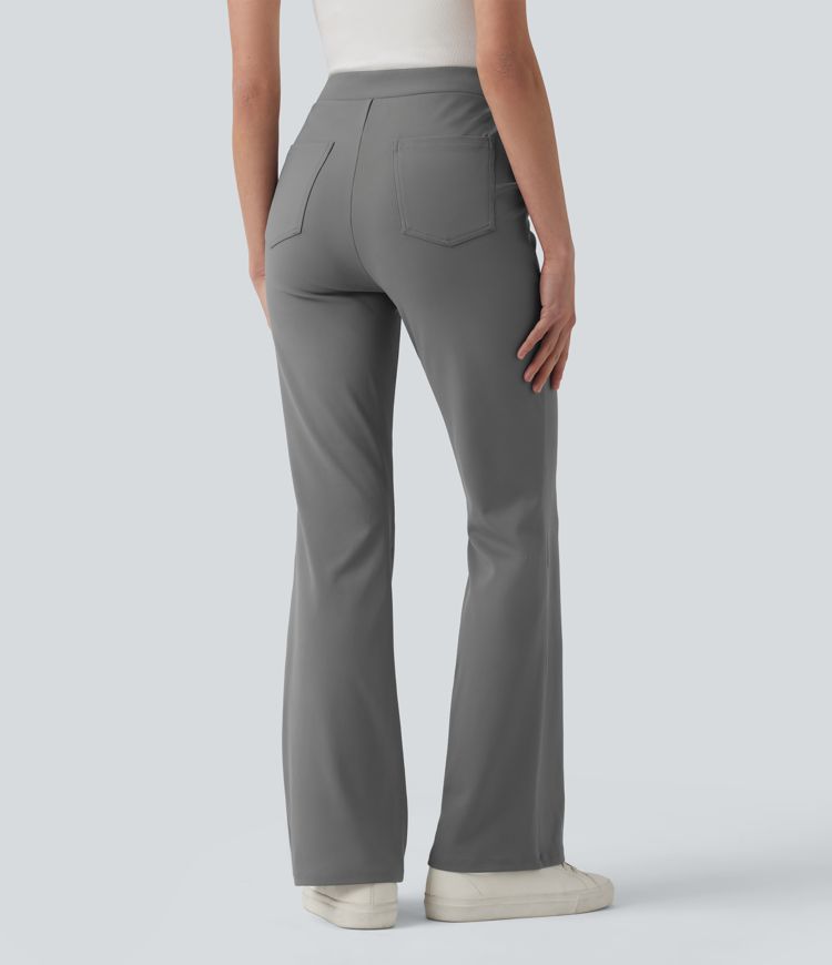 Halara Flex™ asymmetriske, højtaljede arbejdsflarebukser med lommer