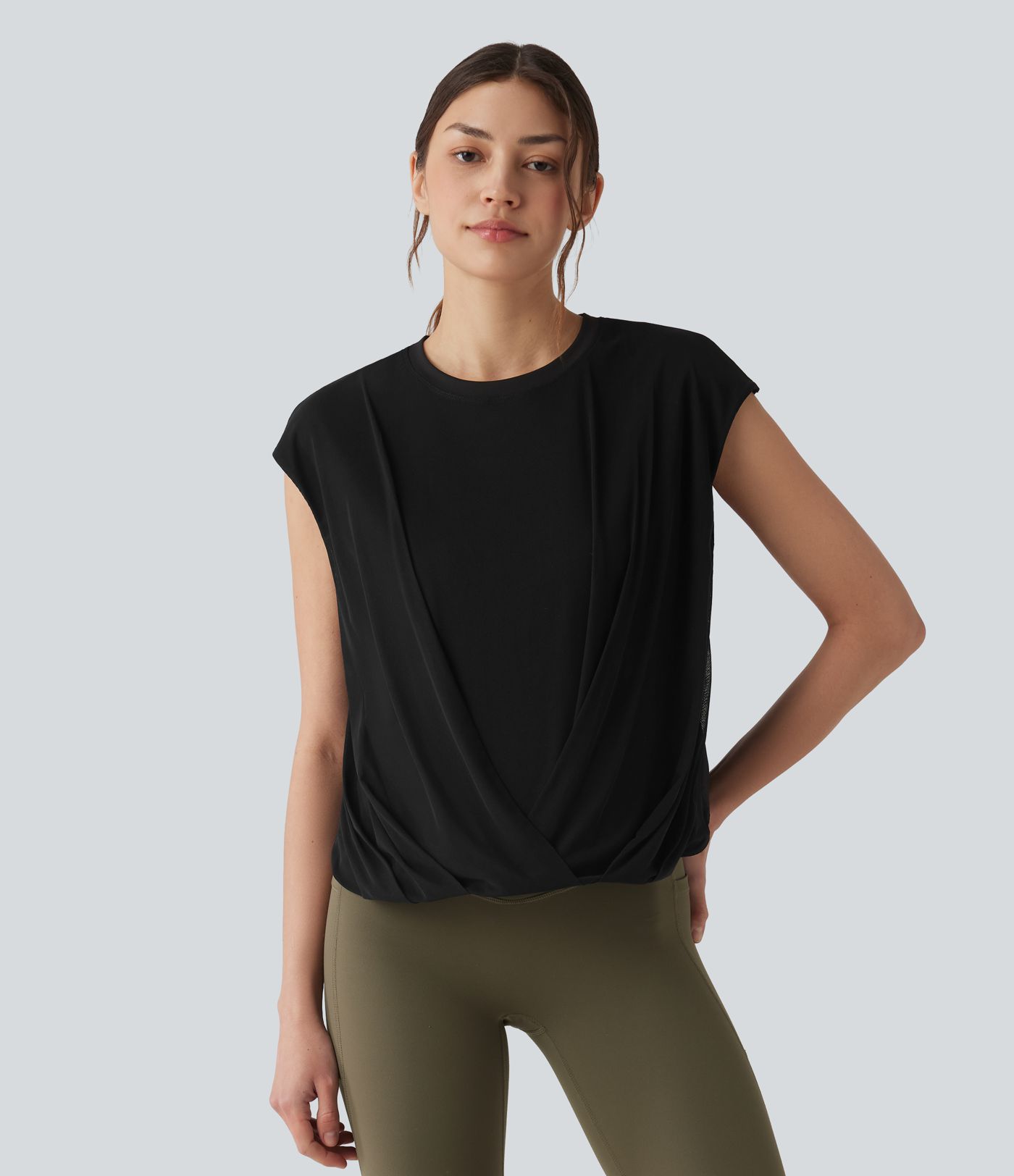 SoftlyZero™ Airy Round Neck Sleeveless Contrast Mesh Cool Touch Yoga Sports Top