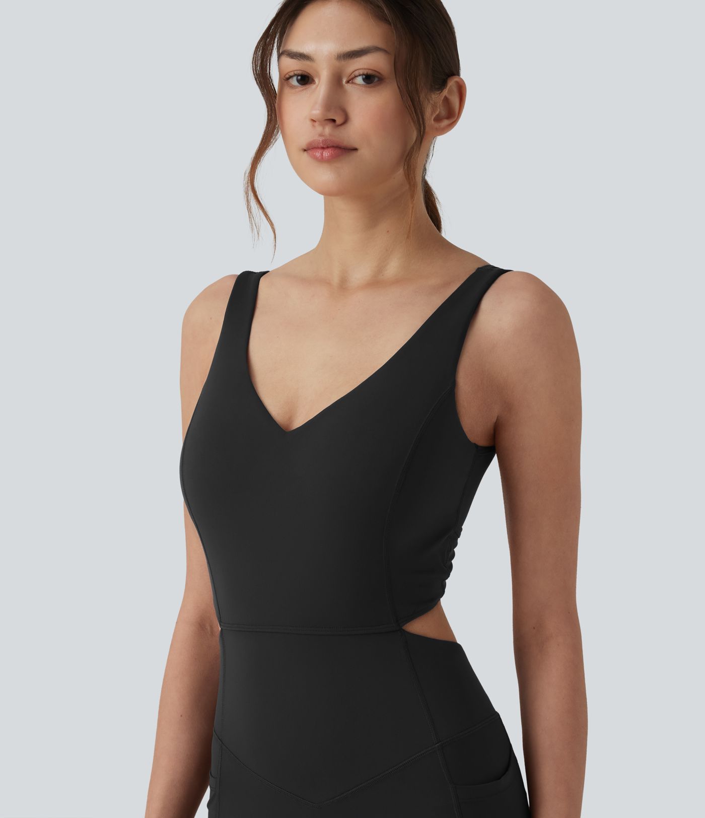 Halara UltraSculpt™ Non-removable pad Tummy Control Flare Workout Jumpsuit with Pockets-Easy Peezy Edition