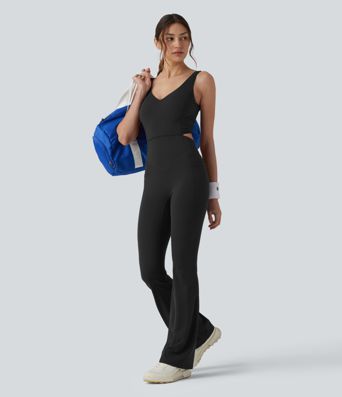 Halara UltraSculpt™ Non-removable pad Tummy Control Flare Workout Jumpsuit with Pockets-Easy Peezy Edition