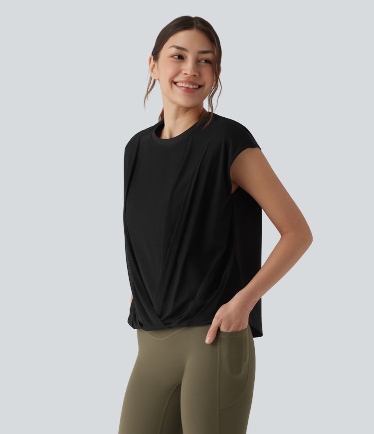 SoftlyZero™ Airy Round Neck Sleeveless Contrast Mesh Cool Touch Yoga Sports Top