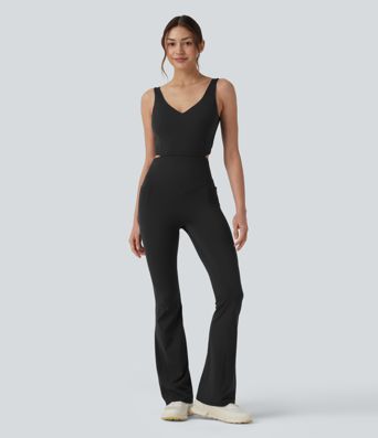 Halara UltraSculpt™ Non-removable pad Tummy Control Flare Workout Jumpsuit with Pockets-Easy Peezy Edition