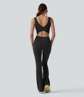 Halara UltraSculpt™ Non-removable pad Tummy Control Flare Workout Jumpsuit with Pockets-Easy Peezy Edition