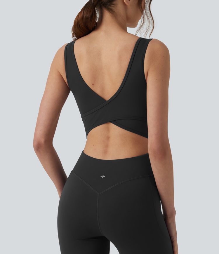 Halara UltraSculpt™ Non-removable pad Tummy Control Flare Workout Jumpsuit with Pockets-Easy Peezy Edition