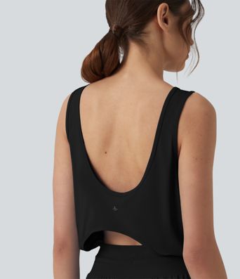 Round Neck Cut Out Drawstring Cool Touch Yoga Romper with Pockets-UPF50+