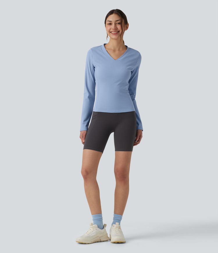 SoftlyZero™ Airy — haut de sport d'entraînement à encolure en V, manches longues, toucher frais — UPF50+