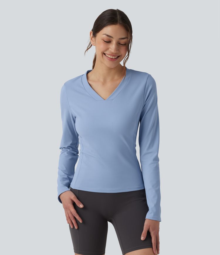 SoftlyZero™ Airy — haut de sport d'entraînement à encolure en V, manches longues, toucher frais — UPF50+