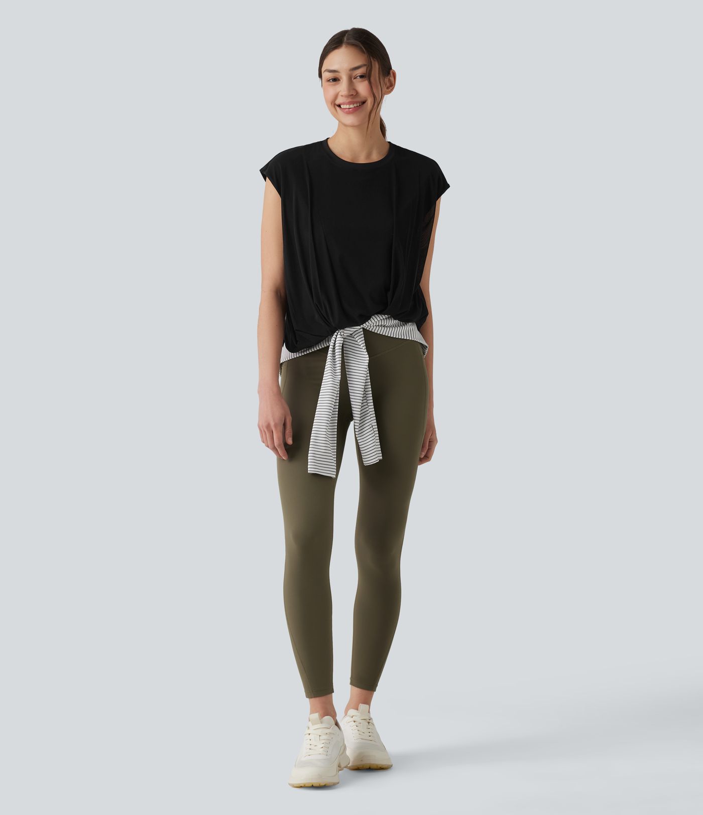 SoftlyZero™ Airy Round Neck Sleeveless Contrast Mesh Cool Touch Yoga Sports Top