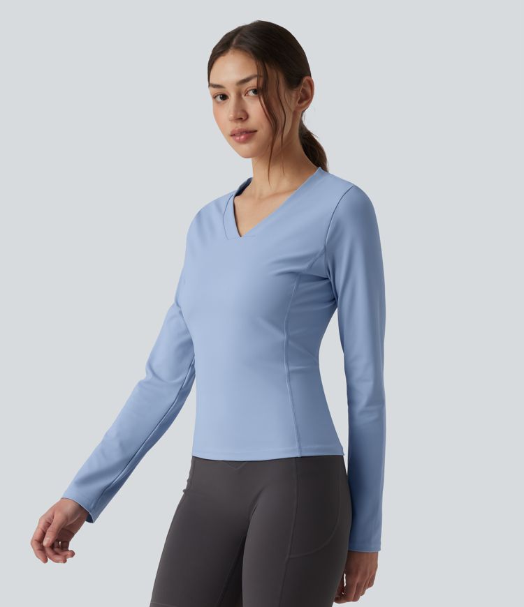 SoftlyZero™ Airy — haut de sport d'entraînement à encolure en V, manches longues, toucher frais — UPF50+