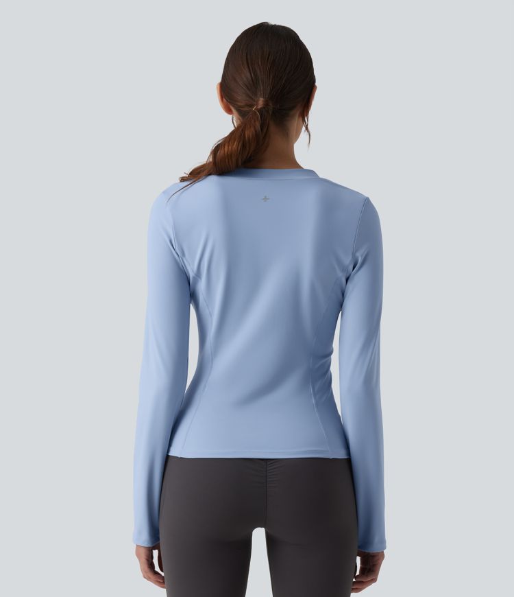 SoftlyZero™ Airy — haut de sport d'entraînement à encolure en V, manches longues, toucher frais — UPF50+