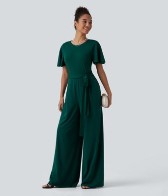Combinaison à encolure ronde, manches courtes, nouée à l'avant, jambes larges, avec poches - édition Easy Peezy Combinaison à encolure ronde, manches courtes, nouée à l'avant, jambes larges, avec poches - édition Easy Peezy