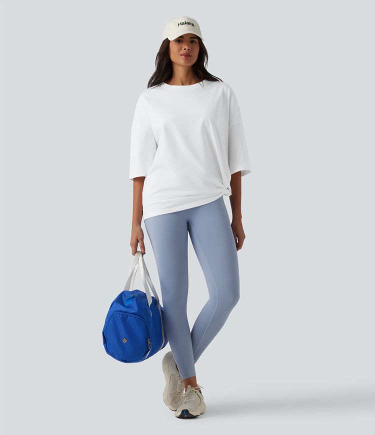 Round Neck 3/4 Sleeve Tie Side Workout Cotton Sports Top