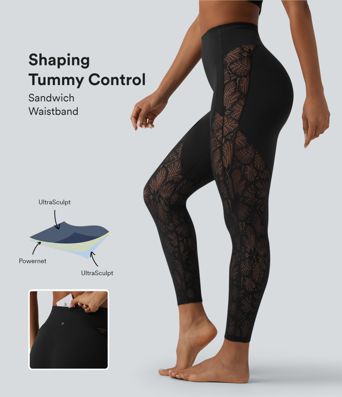 Halara UltraSculpt™ High Waisted Tummy Control Contrast Lace Yoga 7/8 Leggings with Pocket
