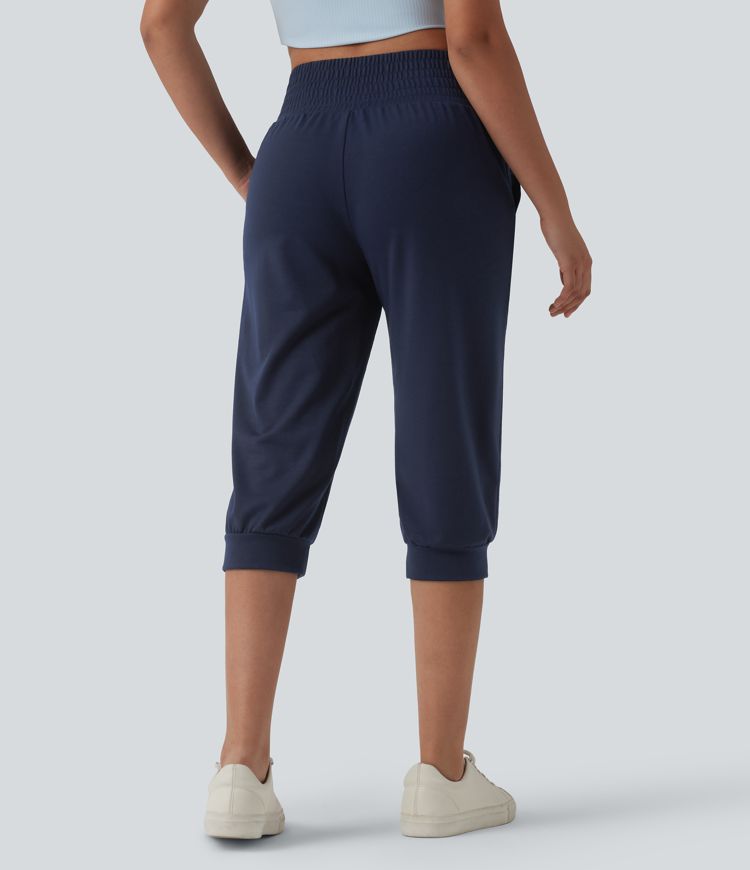 Mid Rise Drawstring Capri Casual Joggers with Pockets