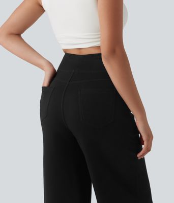 Ikdienas bikses ar augstu vidukli, plašu piegriezumu un kabatām