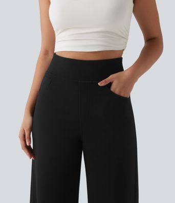 Ikdienas bikses ar augstu vidukli, plašu piegriezumu un kabatām