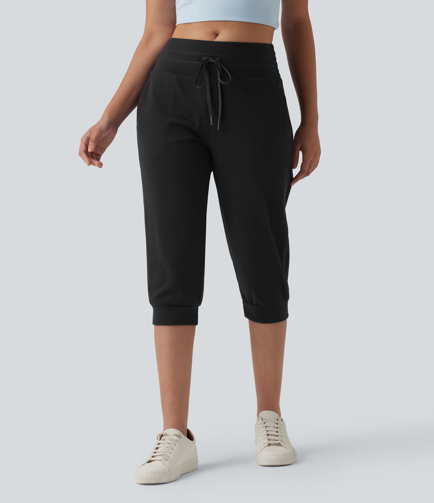 Mid Rise Drawstring Capri Casual Joggers with Pockets