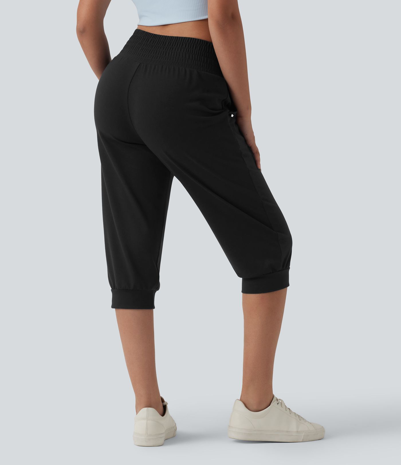 Mid Rise Drawstring Capri Casual Joggers with Pockets