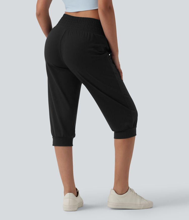 Mid Rise Drawstring Capri Casual Joggers with Pockets