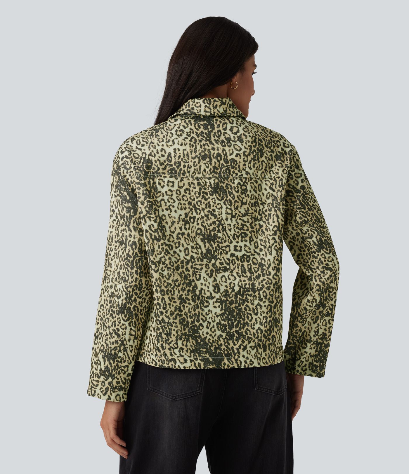 Veste casual imprimé léopard manches longues avec zip et poches