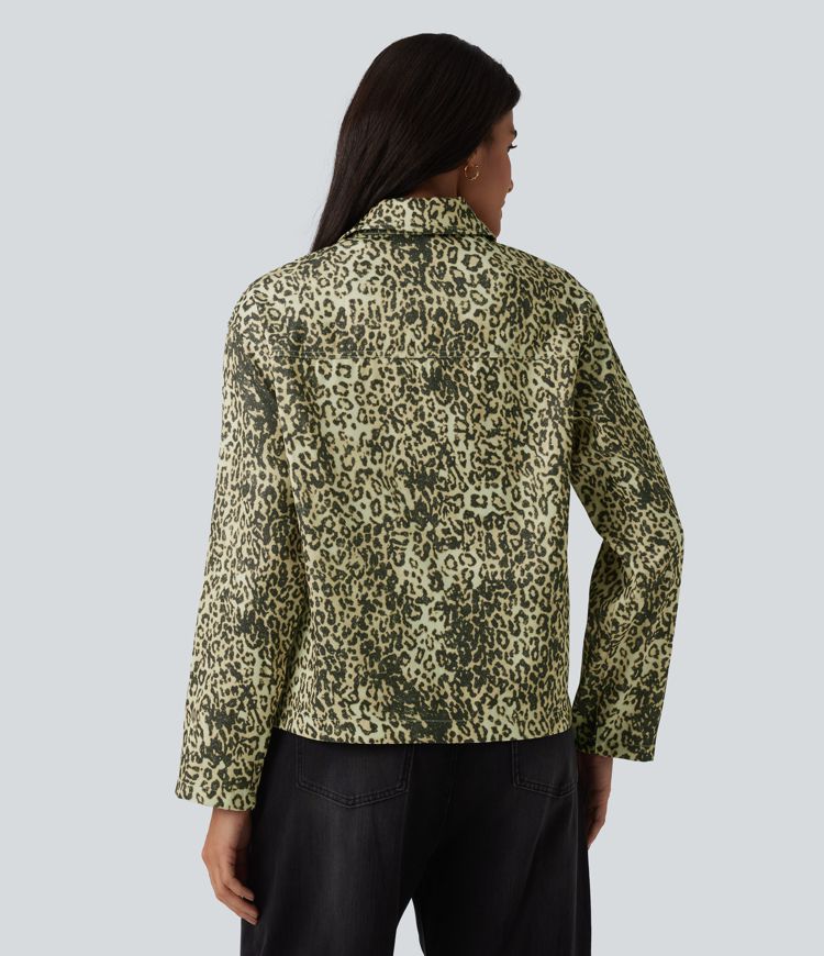 Veste casual imprimé léopard manches longues avec zip et poches