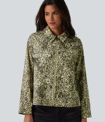 Veste casual imprimé léopard manches longues avec zip et poches