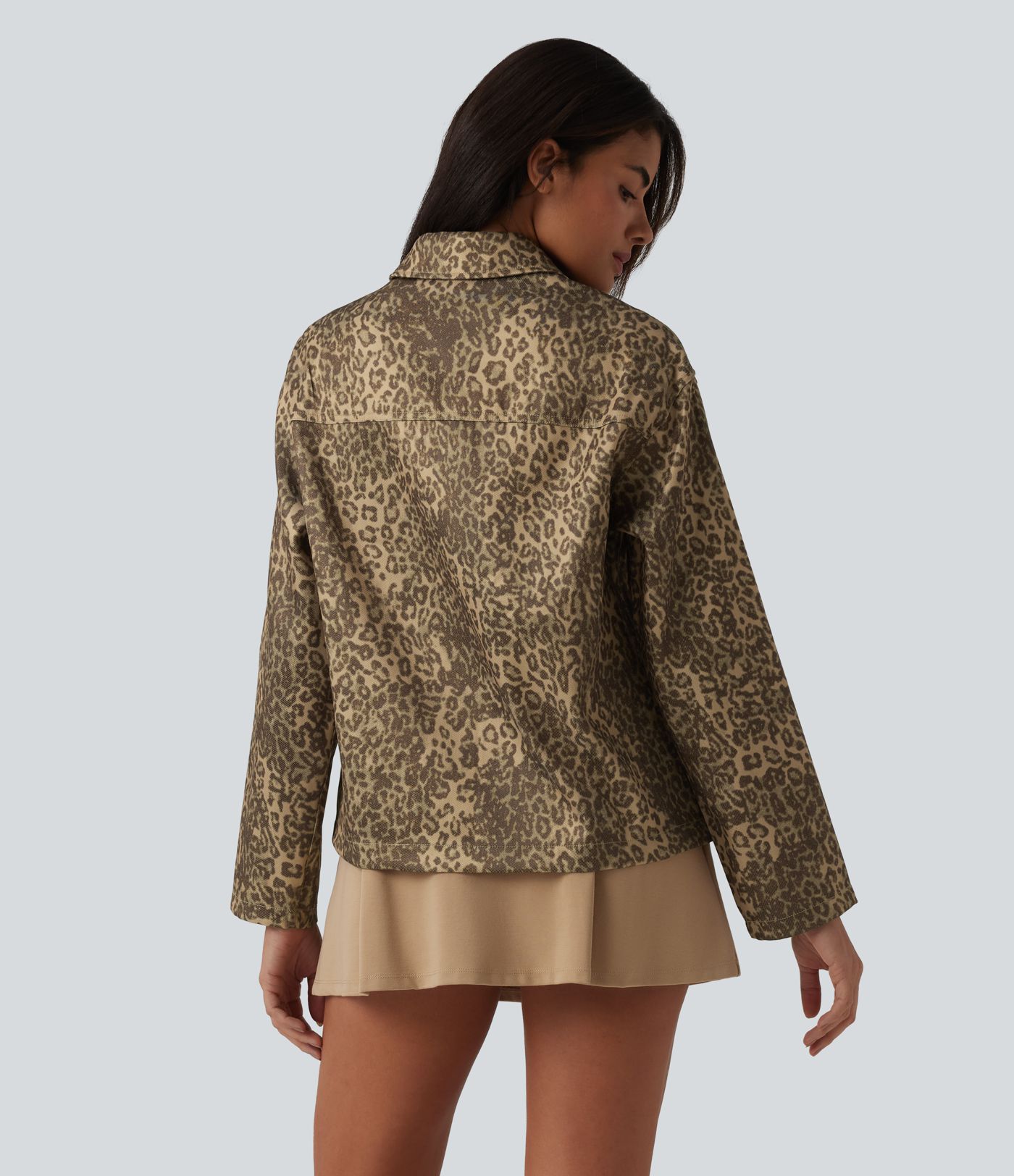 Veste casual imprimé léopard manches longues avec zip et poches