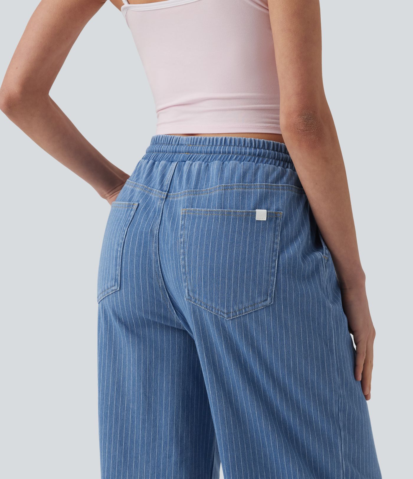 Halara Flex™ Mid Rise Drawstring Wide Leg Stripe Casual Jeans with Pockets