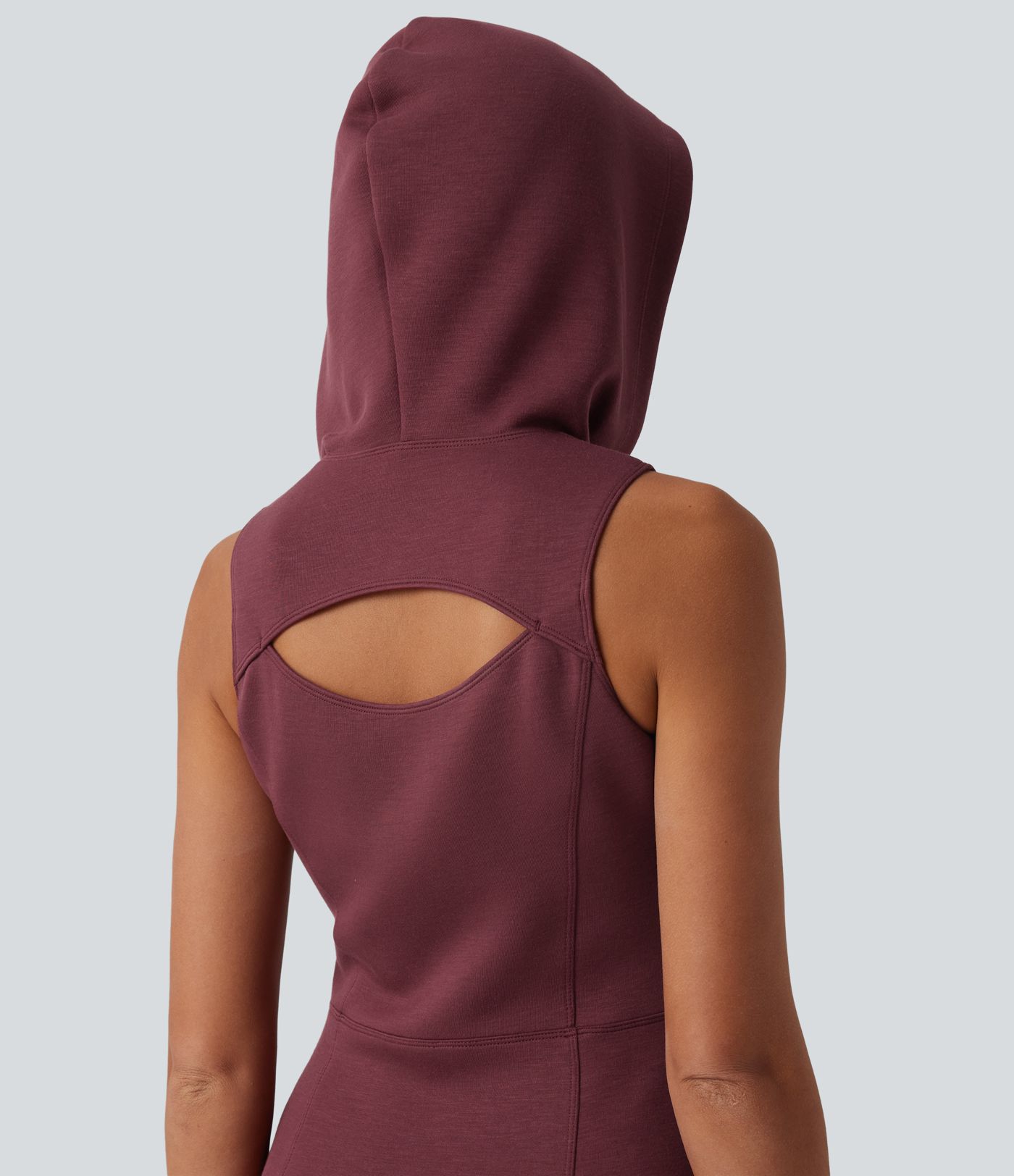SpacerTek™ Hooded Sleeveless Cut Out Midi Casual Dress
