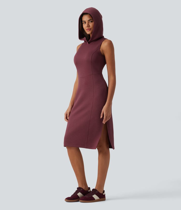 SpacerTek™ Hooded Sleeveless Cut Out Midi Casual Dress