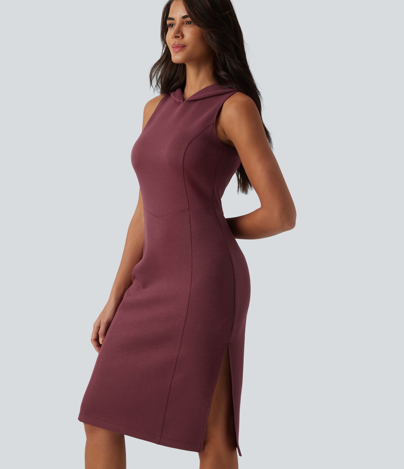 SpacerTek™ Hooded Sleeveless Cut Out Midi Casual Dress