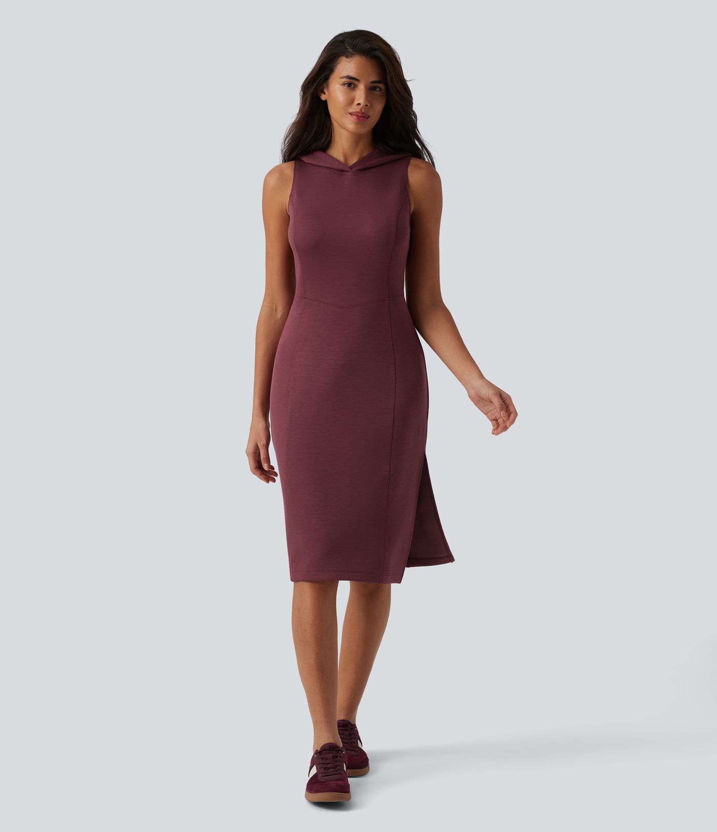SpacerTek™ Hooded Sleeveless Cut Out Midi Casual Dress SpacerTek™ Hooded Sleeveless Cut Out Midi Casual Dress