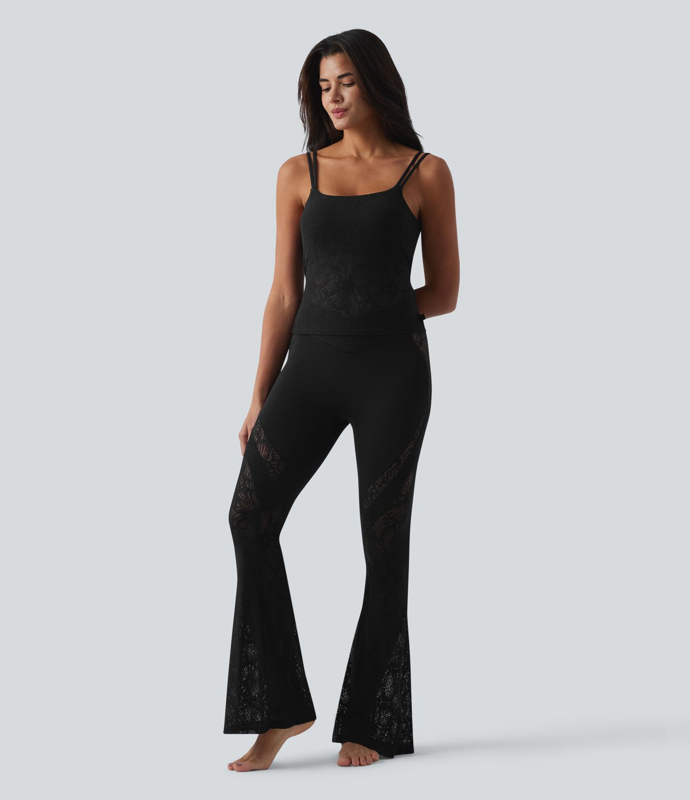 SoftlyZero™ U Neck Backless Twisted Built-in Bra Lace Yoga Tank Top-Longer Length