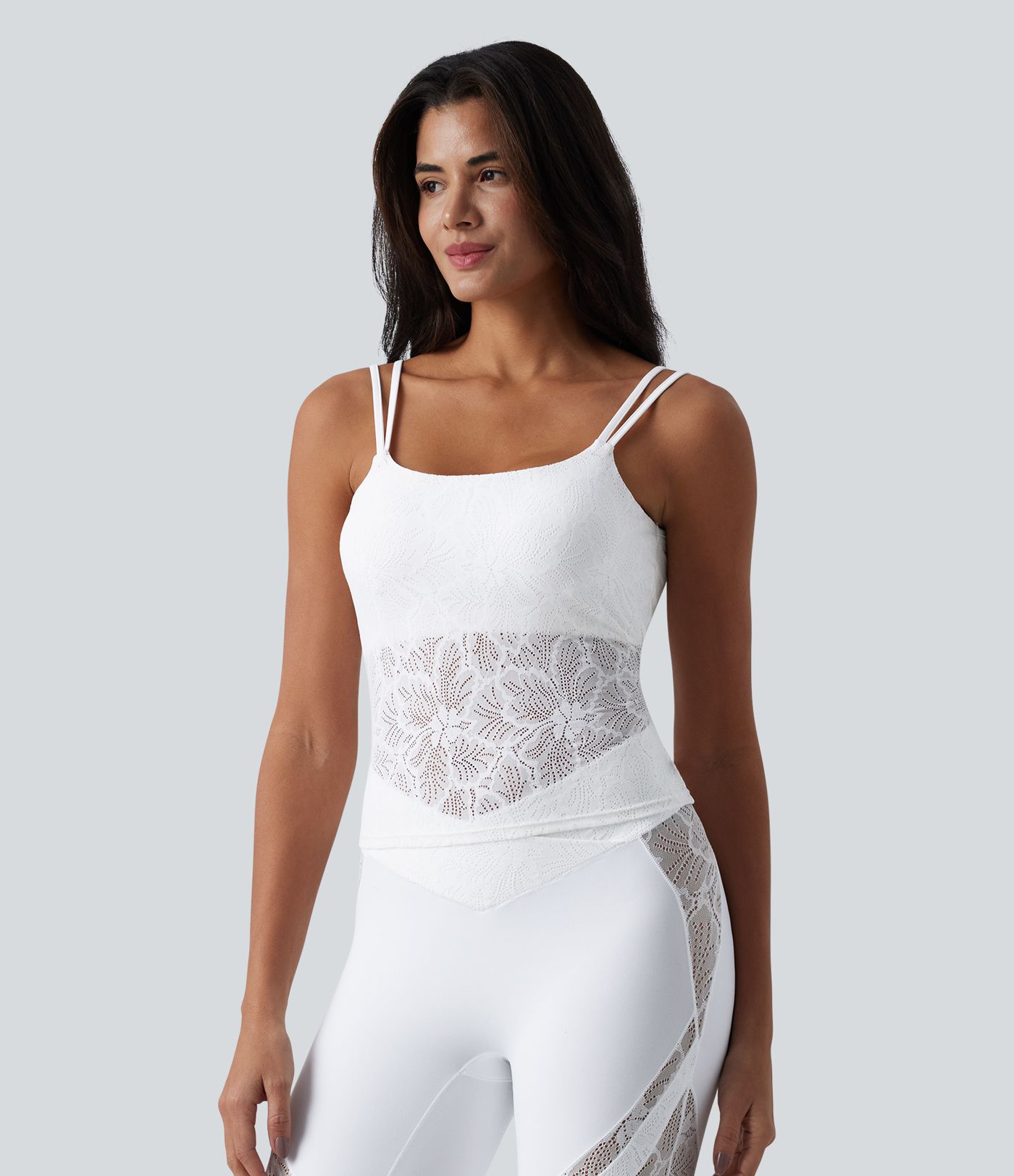 SoftlyZero™ U Neck Backless Twisted Built-in Bra Lace Yoga Tank Top-Longer Length