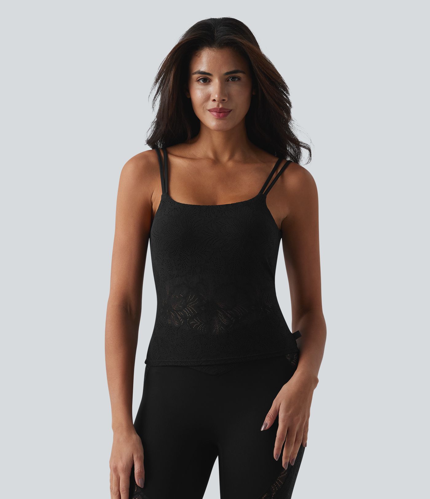 SoftlyZero™ U Neck Backless Twisted Built-in Bra Lace Yoga Tank Top-Longer Length