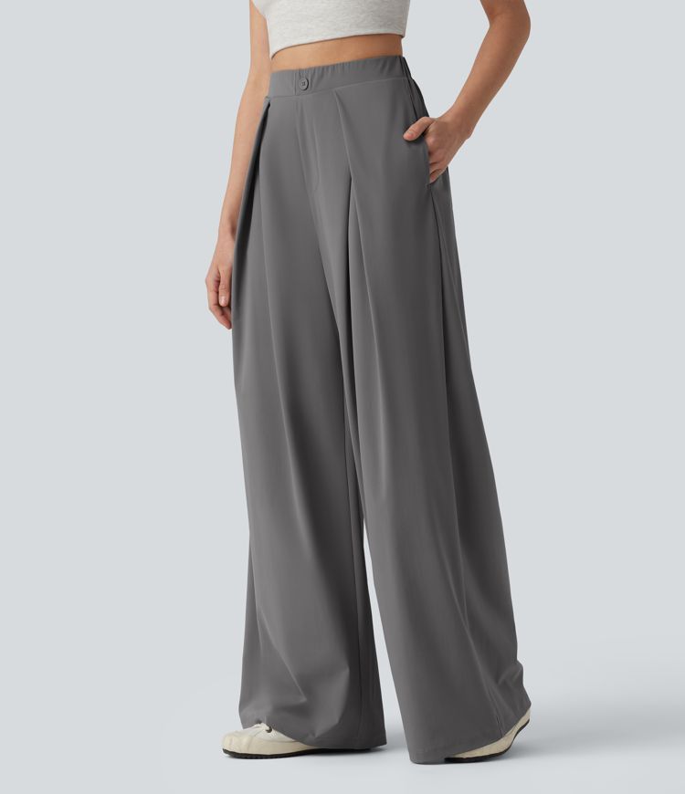 High Waisted Wide Leg Quick Dry Cool Touch Casual Trousers with Pockets-UPF40+