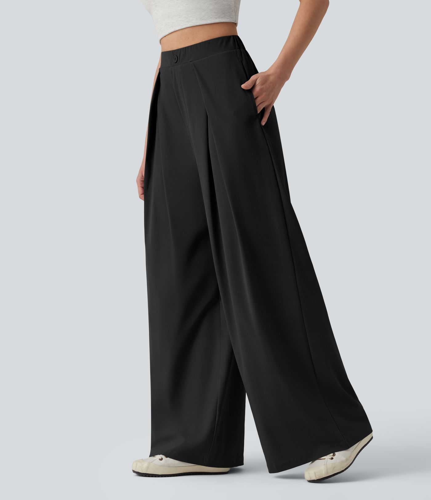 High Waisted Wide Leg Quick Dry Cool Touch Casual Pants with Pockets-UPF40+