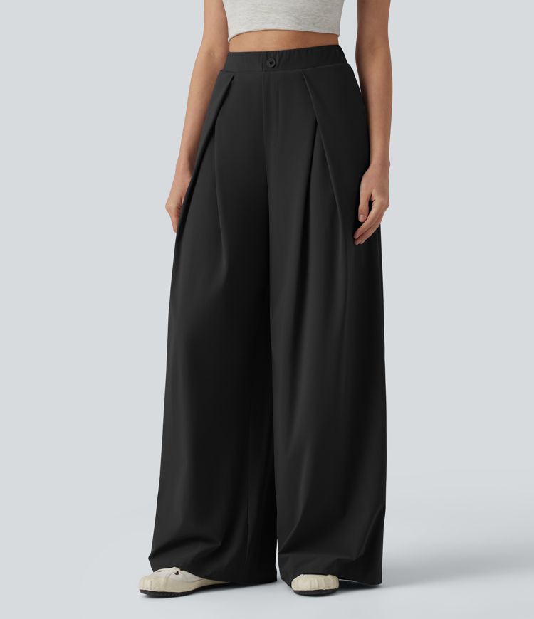 High Waisted Wide Leg Quick Dry Cool Touch Casual Pants with Pockets-UPF40+