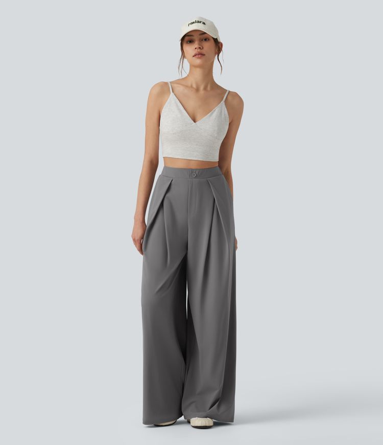 High Waisted Wide Leg Quick Dry Cool Touch Casual Trousers with Pockets-UPF40+
