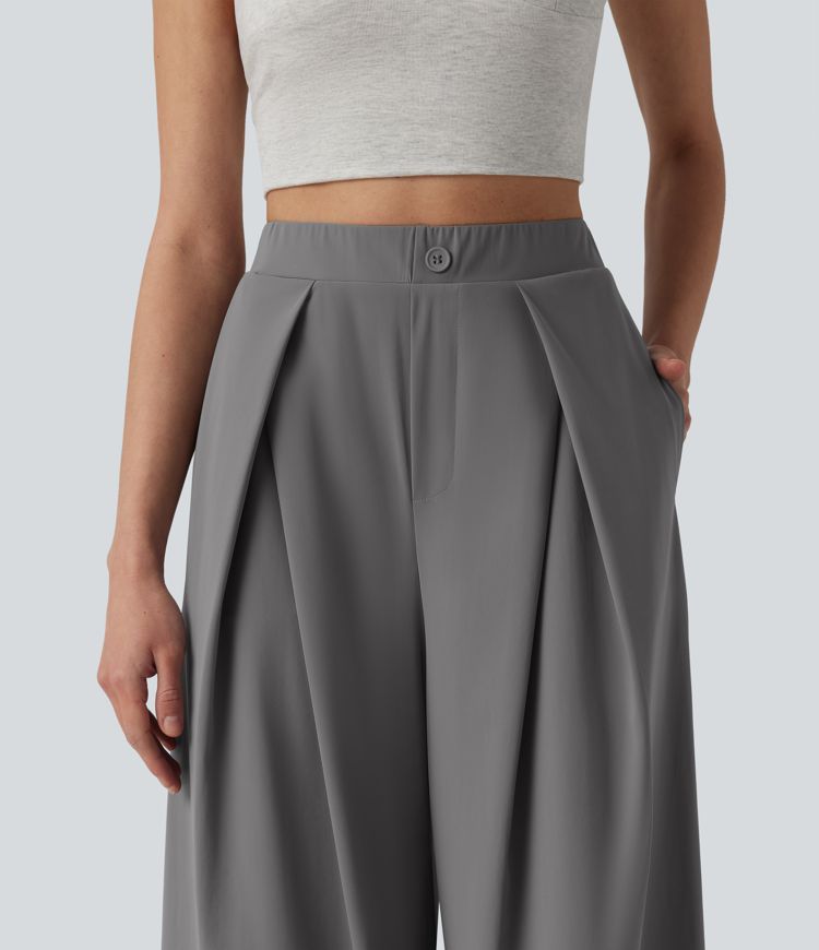 High Waisted Wide Leg Quick Dry Cool Touch Casual Trousers with Pockets-UPF40+