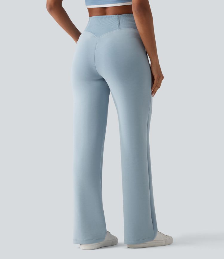 SpacerTek™ High Waisted Crossover Tummy Control Straight Leg Casual Pants with Pockets