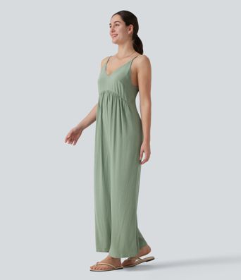Adjustable Straps Sleeveless Backless Tie-back Linen Casual Baggy Jumpsuit