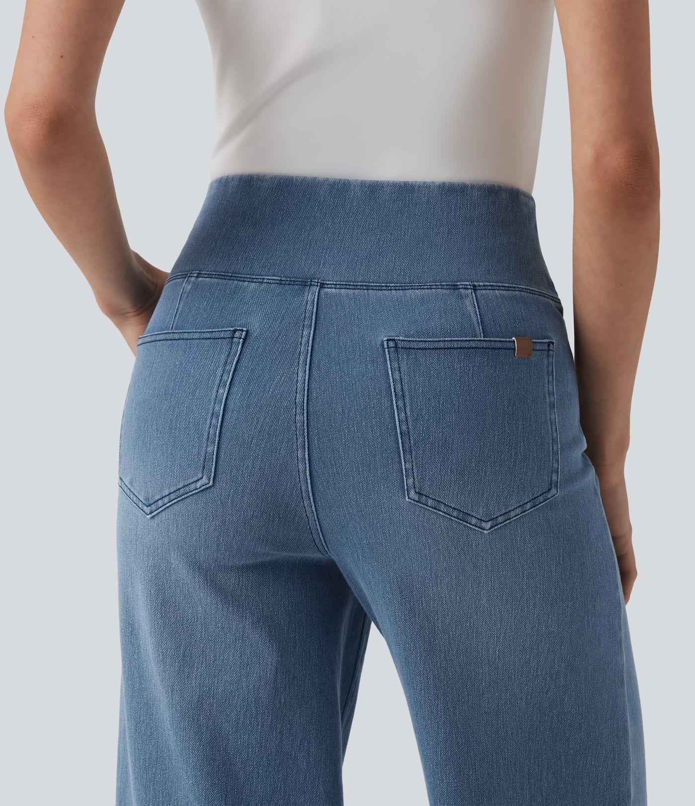 Halara Flex™ Crossover High Waisted Tummy Control Casual Wide Leg Jeans with Pockets