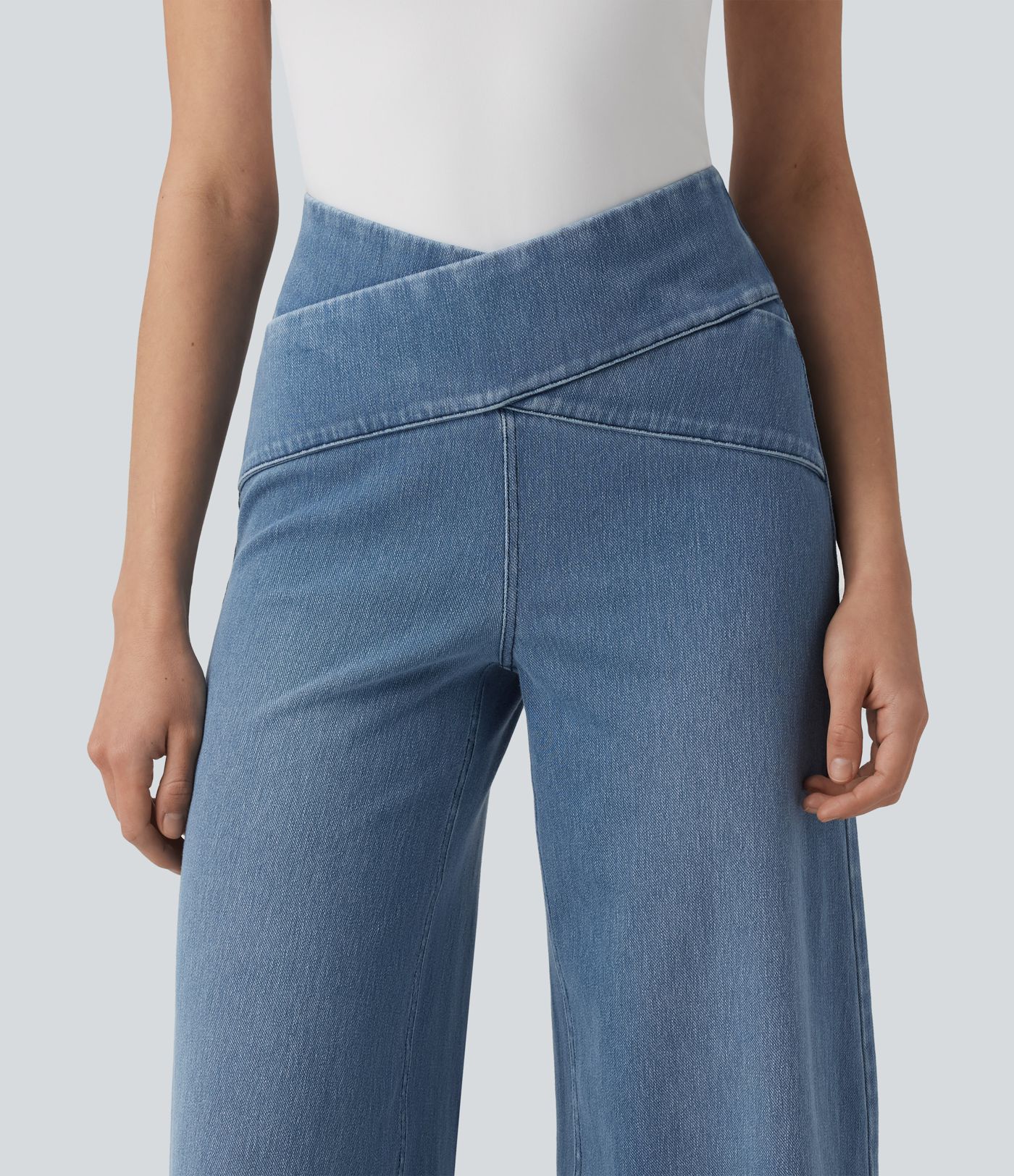 Halara Flex™ Crossover High Waisted Tummy Control Casual Wide Leg Jeans with Pockets