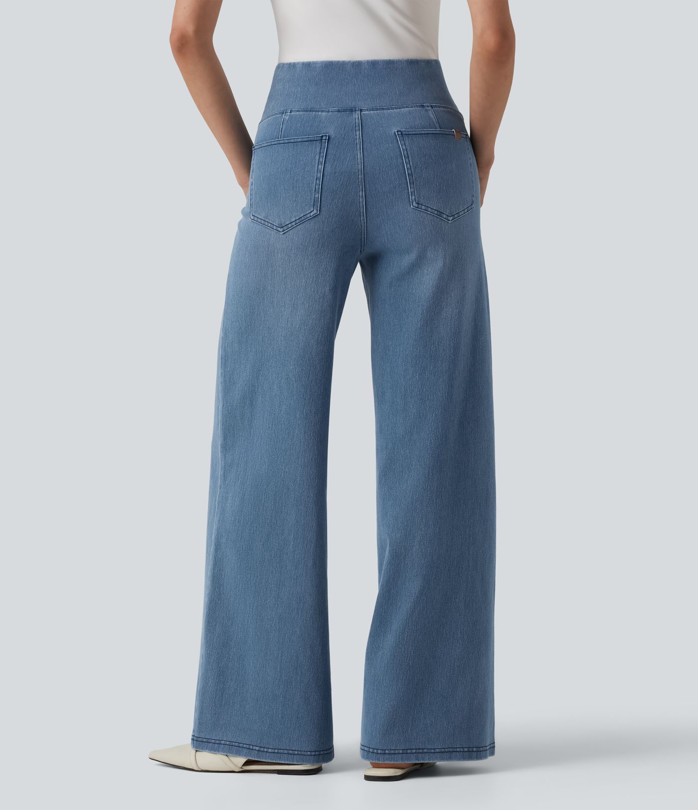 Halara Flex™ Crossover High Waisted Tummy Control Casual Wide Leg Jeans with Pockets