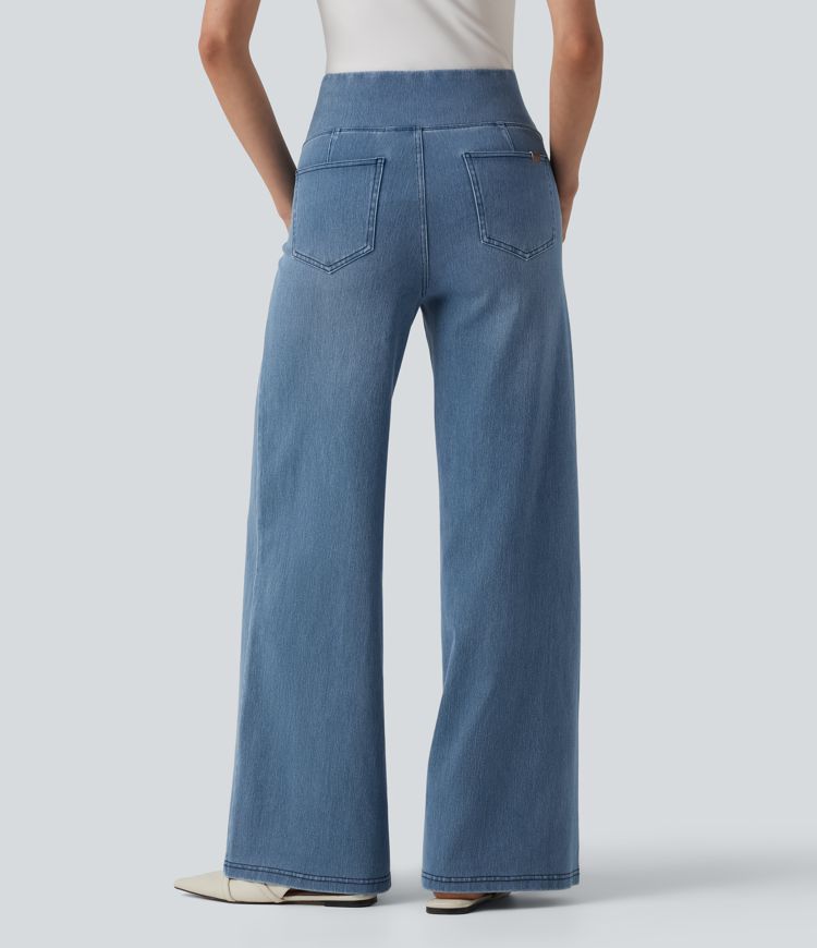 Halara Flex™ Crossover High Waisted Tummy Control Casual Wide Leg Jeans with Pockets
