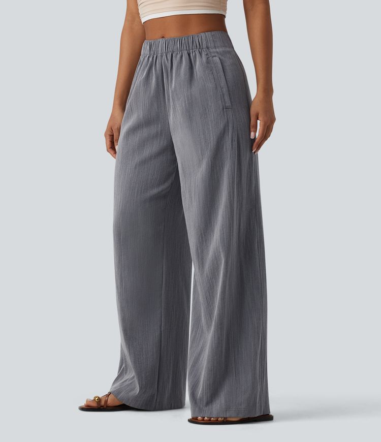 Lässige Baggy-Hose in Leinenoptik mit mittelhohem Bund und Seitentaschen