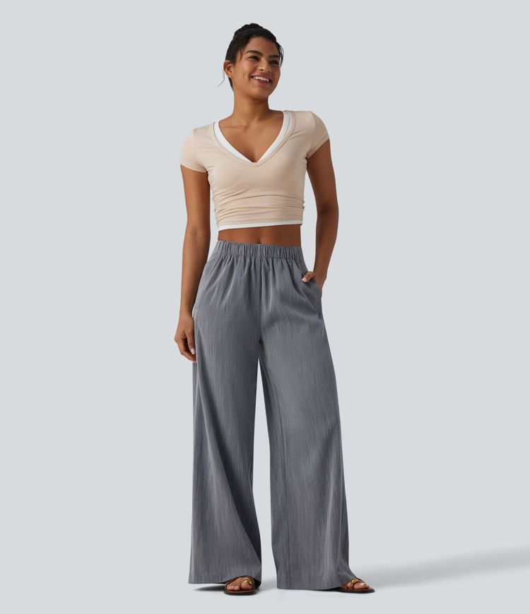 Lässige Baggy-Hose in Leinenoptik mit mittelhohem Bund und Seitentaschen